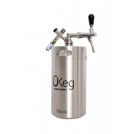Chopeira / Cervejeira em Mini Barril de 5 Litros - Acoplado com Torneira e CO2 - Modelo Ü-Keg - Silver Steel (Alimínio - Marca Glück